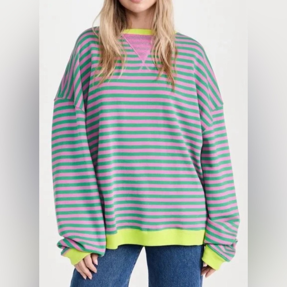 Oversized Sweater striped large we the free free people sweatshirt crew neck